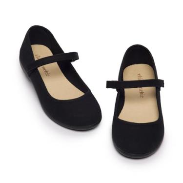 Imagem de Sapatilhas infantis Mary Jane com tiras de gancho e laço – Sapatos femininos para escola, casamentos e roupas casuais, Lona - Preto, 15