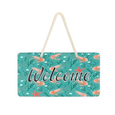 Imagem de Burbuja Placa de boas-vindas de camarões para porta da frente, placa de boas-vindas de PVC para decoração de férias de casa de fazenda, 15 x 28 cm