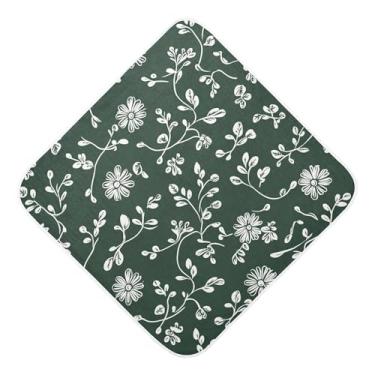 Imagem de Burbuja Toalha de banho para bebê verde escuro Flores em verde escuro - Toalha com capuz de musselina macia e absorvente para recém-nascidos, 89 x 89 cm