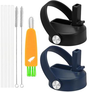 Imagem de XccMe Tampa de canudo para Hydro Flask boca larga, pacote com 2 tampas com canudo para Hydroflask 12 16 18 20 32 1,134 g boca larga, tampa à prova de vazamento com alça flexível, tampa de garrafa