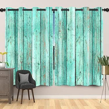 Imagem de SIEDYCV Cortinas blecaute de madeira rústica azul-petróleo 133 x 150 cm Cortinas blackout de madeira azul-petróleo vintage com forro preto cortinas de tratamento de janela para sala de estar