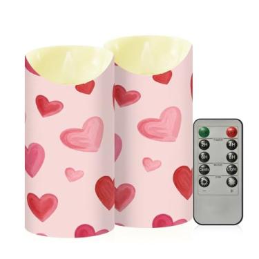 Imagem de Wassud Pacote com 2 velas fofas sem chama de coração dos namorados com controle remoto, velas realistas cintilantes com temporizador, velas decorativas para Natal, casamento, festa, decoração de casa