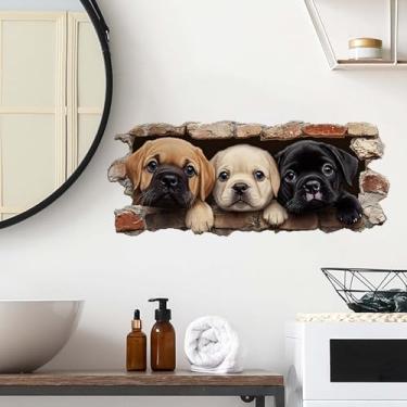 Imagem de FUFUQUARE Adesivo de parede de animal fofo para cachorrinhos, adesivos de parede 3D, adesivos de cachorro para paredes, carros, geladeira, banheiro, quarto, presentes embalados a varejo
