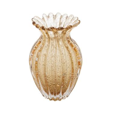 Imagem de Vaso Decorativo de Vidro Murano Boleado Canelado Italy Âmbar 23,5x15,5cm Lyor