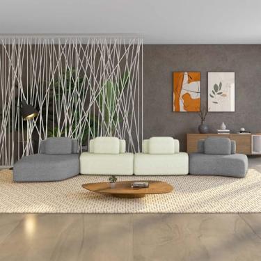 Imagem de Sofá Ilha Sala de Estar Dakota 4 Módulos 626cm Encostos Almofadas Soltas Bouclê Rústico Cinza/OffWhite G33 - Gran Belo
