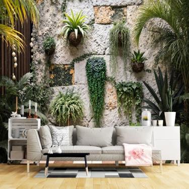 Imagem de Murais de parede de tamanho personalizado, jardim vertical texturizado parede de pedra vasos de plantas tecido de parede autoadesivo (sem PVC) papel de parede grande removível para sala de estar