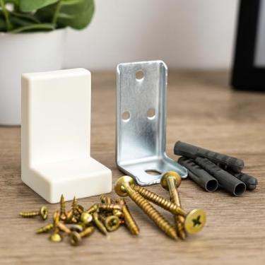 Imagem de Kit Completo com 10 Suportes Cantoneira em L com Acabamento Branco + Parafusos e Buchas – Fixação Reforçada para Móveis e Prateleiras"