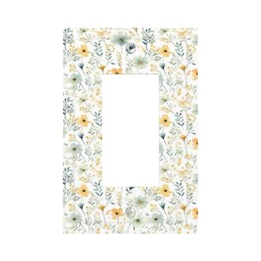 Imagem de Naiqadnehz Capas decorativas brancas quentes aquarela floral 1 gangue único interruptor de luz placa de cobertura GFCI placas de parede placa de interruptor elétrico para decoração de quarto e sala de