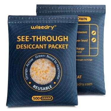 Imagem de wisedry 2 Pacotes De Sílica Gel Transparente 500 Gramas, Dessecantes Com Indicação Cor Para Armazenamento, Desumidificador Seguro E Reutilizável, Sacos Desumidificadores Resistentes Ao Calor