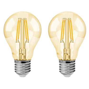 Imagem de Kit 2x Lâmpada Filamento Led A60 Retrô Vintage Âmbar Bivolt E27