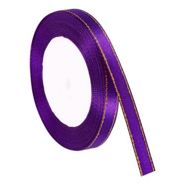 Imagem de PATIKIL Fita de cetim com borda dourada, fita de cetim de poliéster dupla face para embrulho de presente, buquês de flores, laços de cabelo, projetos de costura, roxo