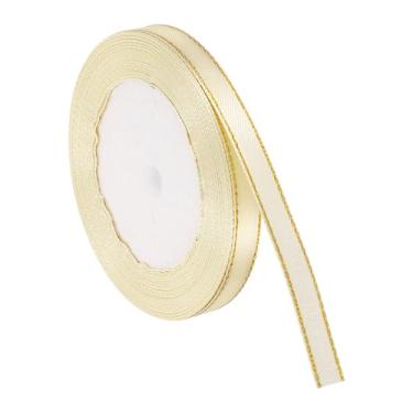 Imagem de PATIKIL Fita de cetim com borda dourada, fita de cetim de poliéster dupla face para embrulho de presente, buquês de flores, laços de cabelo, projetos de costura, creme
