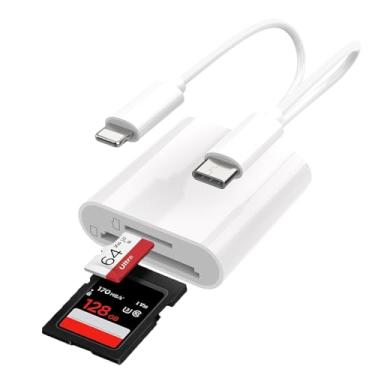 Imagem de Leitor de cartão SD para iPhone, iPad e câmera, adaptador de cartão de memória com dois compartimentos, suporta conectores duplos SD e MicroSD, Lightning e USB-C, Plug and Play, visualizador de câmera