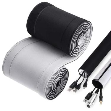 Imagem de 120" Neoprene Cable Management Organizer, Reversible Flexible Cuttable DIY Hole Cord Hider Cover Sleeve, Great Ideal for Office TV Computer Home Desk to Protect Wires