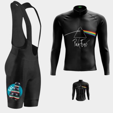 Imagem de Conjunto de Ciclismo Masculino Camisa Pink Floyd PRO Manga Longa Bolso Traseiro e Bretelle Gel-Masculino