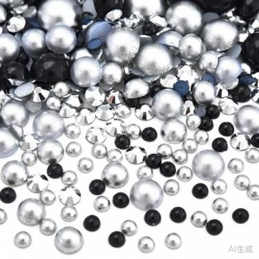 Imagem de 500 peças ABS pérolas semi-redondas e resina flatback strass tamanhos variados kit sortido para fazer joias DIY, arte de unhas, decoração de artesanato (cor 38)