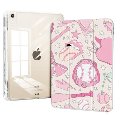 Imagem de Piznernico Capa para iPad Air 11 polegadas M3 (2025)/M2 (2024), iPad Air 10,9 polegadas 5ª/4ª geração 2022/2020 rosa feminina, capa traseira transparente fina com suporte de lápis, beisebol