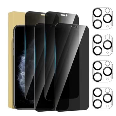 Imagem de Pacote com 4 protetores de tela de privacidade para iPhone 11 Pro Max de 6,5 polegadas com 4 protetores de lente de câmera, película de vidro temperado antiespionagem, dureza 9H, sem bolhas