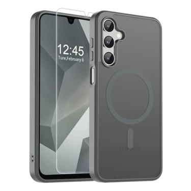 Imagem de SUPFINE Capa magnética para Samsung Galaxy A16 5G com protetor de tela, (compatível com MagSafe) (proteção contra quedas de grau militar) Capa de telefone fina translúcida à prova de choque, cinza