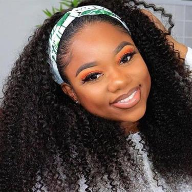 Imagem de Peruca com bandana Boopwine Kinky Curly 100% cabelo humano 50cm
