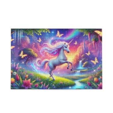 Imagem de Quebra-cabeça de madeira e papel de unicórnio arco-íris de 1000 peças com bolsa de armazenamento, quebra-cabeças exclusivos para adultos