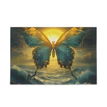 Imagem de Quebra-cabeça de 1000 peças na moda borboleta pôr do sol azul madeira e papel com saco de armazenamento jogos de quebra-cabeça para adultos