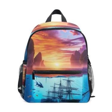 Imagem de GAIGEO Landscape Ocean Mountain Scenery Small Toddler Backpack 10x4x12 In, Backpack for School Girls with Water Bottle Pockets, Whistle Buckle