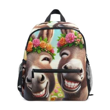 Imagem de GAIGEO Cute Donkeys Smiling Animal Backpack for Toddler, 10x4x12 In, Preschool Girl Backpack Includes Water Bottle Pockets, Whistle Clip for Safety