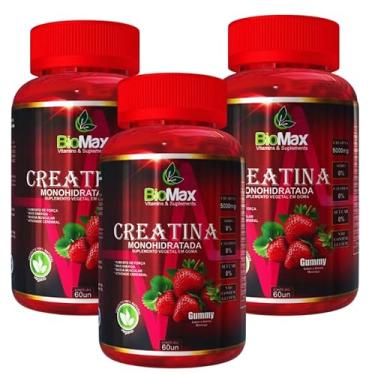 Imagem de 3 Creatina Gummy Monohidratada Zero Açúcar 60 Gomas Bio Max Morango
