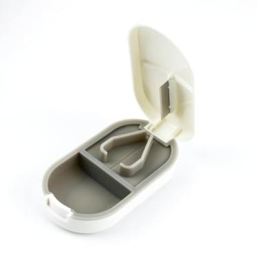Imagem de 1 organizador de comprimidos portátil com cortador, bolsa de bolso tamanho viagem para medicamentos, vitaminas e suplementos (branco)