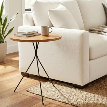 Imagem de Mesa Lateral Apoio Sofá Mesinha Pé Palito Redonda Metal Madeira Decoração