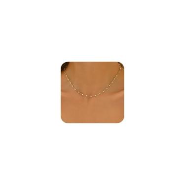 Imagem de Nawflue Corrente de ouro feminina banhada a ouro 18 K, colar delicado com contas de satélite, corrente de aço inoxidável, elos cubanos, corrente de ponto fino, joia de ouro simples, One size, Aço