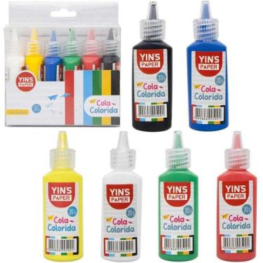 Imagem de Cola Colorida Escolar E Artesanato Kit Com 6 Cores De 20g Yins Paper Y