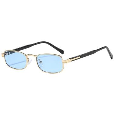 Imagem de Óculos de Sol com Armação Pequena de Metal, Proteção UV400, para Homens e Mulheres, Ideais para Esportes ao Ar Livre, Corrida e Ciclismo, Dourado e Azul