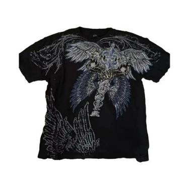 Imagem de Camiseta Masculina De Verão Com Estampa De Caveira E Asa De Anjo, Gola