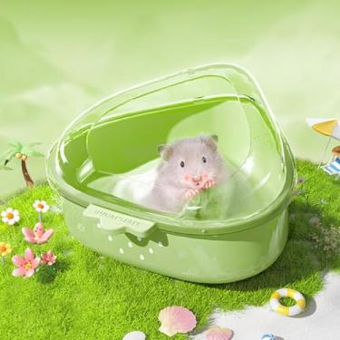 Imagem de BUCATSTATE Recipiente de banheiro de areia para hamster grande de plástico transparente com conjunto de colher para acessórios de gaiola de pequenos animais de estimação (rosa, grande)