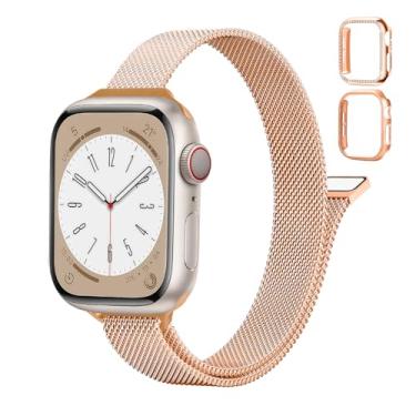 Imagem de Pulseira feminina de malha magnética fina de aço inoxidável para Apple Watch séries 9/8/7, 02 de 45 mm, ouro rosa