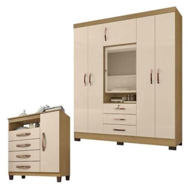 Imagem de Guarda Roupa Casal Imperial Com Cômoda Sapateira Cannes Carvalho Ameri