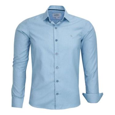 Imagem de Camisa Social Amil Masculina Manga longa Slim Micro Estampa 1874, Azul