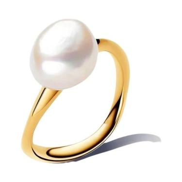 Imagem de Anel Feminino De Prata Esterlina 925 Banhado a Ouro 18K Com Pérola Geo