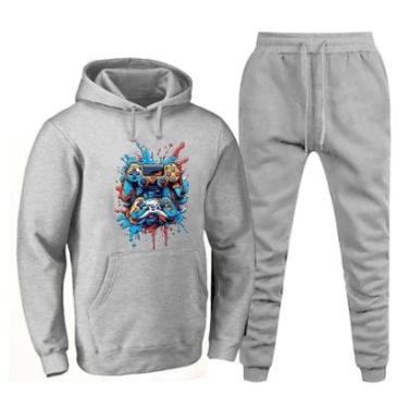 Imagem de Conjunto Moletom Flanelado Kit Blusa e Calça Confortavel Estampa Colorida Canguru Esportivo Macio-Masculino