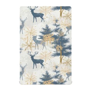 Imagem de Wassud Jogo de lençol de berço respirável com veado com flocos de neve para meninos e meninas, neutro, 68 x 99 cm