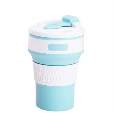 Imagem de Xícara de café dobrável reutilizável – Caneca de café de viagem à prova de vazamento de 340 g, silicone, portátil para caminhadas, acampamento, escritório leve (azul)