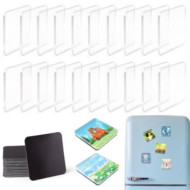 Imagem de RAINBOW WSK Kit de ímã de geladeira DIY de 20 peças - Conjunto magnético quadrado de acrílico transparente com suporte adesivo para foto, artesanato, escritório, sala de aula, armários, cozinha, 5 cm