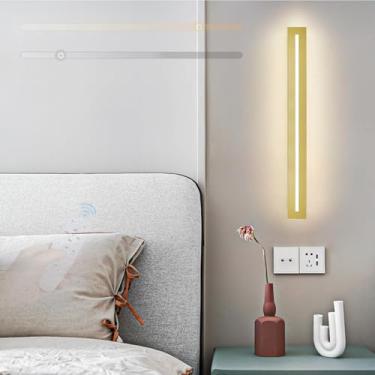 Imagem de GZZBMY Lâmpadas de parede internas LED com controle remoto Iluminação de parede regulável Moderna Minimalista Arandela Longa para Quarto Sala de Estar Escada Corredor 3000K-6500K (Ouro, 40 cm)
