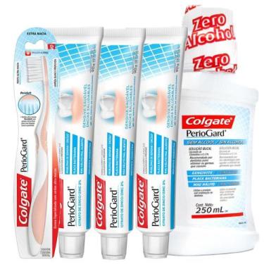 Imagem de Kit 3 Cremes Dental Colgate PerioGard 90g + Solução Bucal S/ Álcool 25