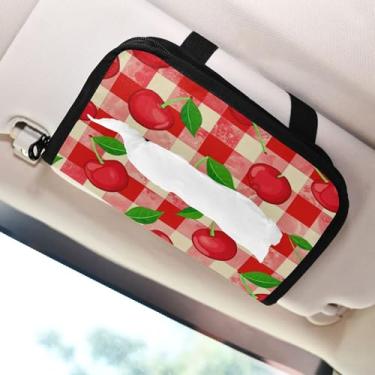 Imagem de SEHANY Porta-lenços de carro xadrez vermelho cereja, caixa de lenços para carro, viseira solar, porta-guardanapos, dispensador de máscara de carro retangular, caixa de lenços de papel de veículo para