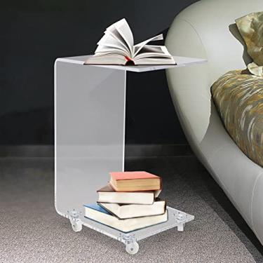 Imagem de Mesa lateral acrílica de 23" Mesa lateral em forma de C com rodas, mesa de destaque móvel, mesa rolante transparente sala de estar mesa lateral pequena transparente, mesa de cabeceira transparente, me