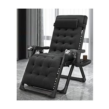 Imagem de ONDHGFBGB Cadeira reclinável dobrável para pátio ao ar livre com bandeja de suporte de copo e travesseiro removível massagem apoio de braço gramado moldura de aço ajustável