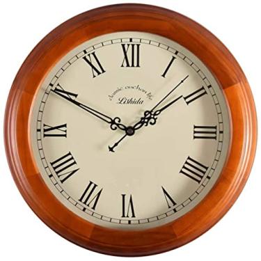 Imagem de AkosOL Relógio de parede, grande relógio decorativo vintage silencioso de madeira maciça com grandes algarismos romanos para cozinha, quarto, sala de estar - 14 POLEGADAS, uma decoração